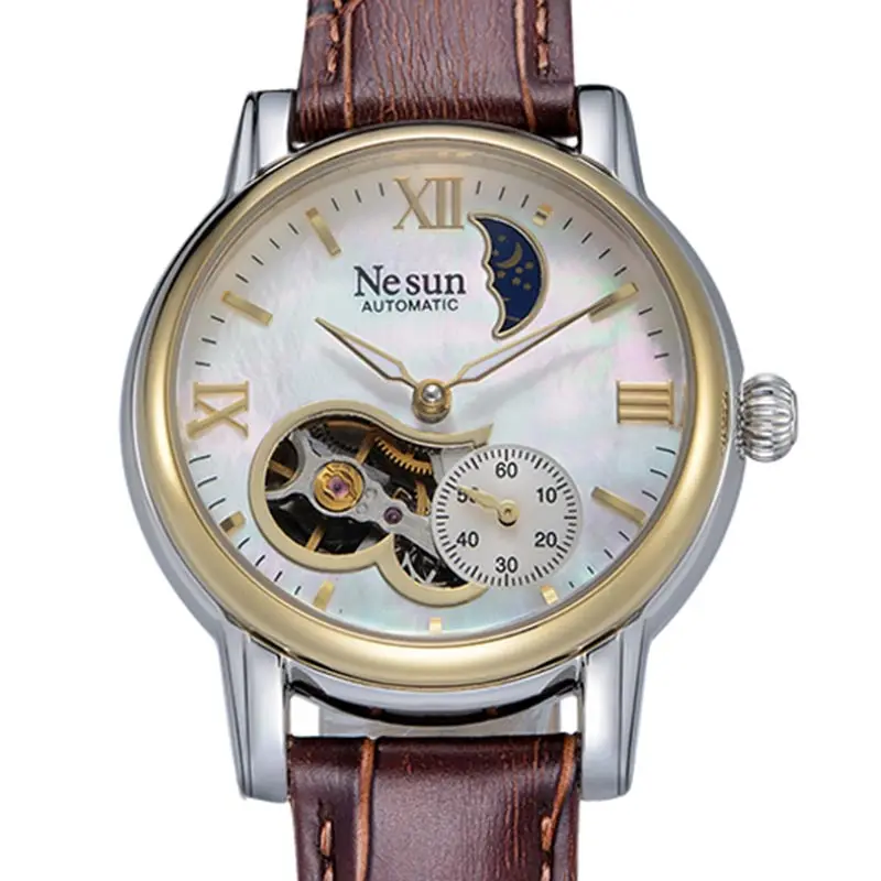 Switzerland Luxury Brand NESUN Automatic Mechanical Women's Watches Diamond Moon Phase Leather Waterproof Luminous Clock N9061-6 enlarge