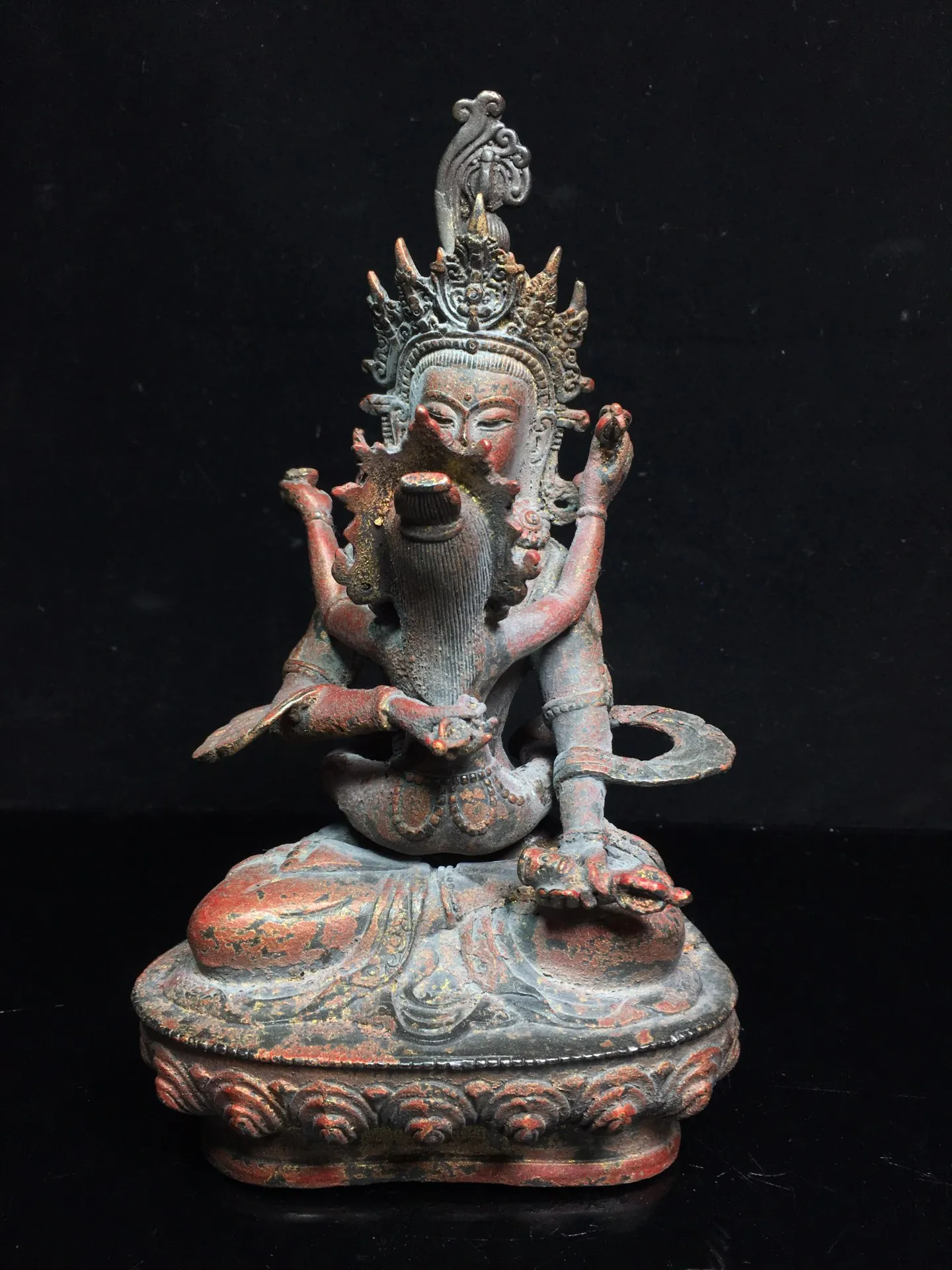 

8" Tibetan Temple Collection Old Bronze Cinnabar Huang Caishen Yellow God of Wealth Buddha worship buddha Town house Exorcism