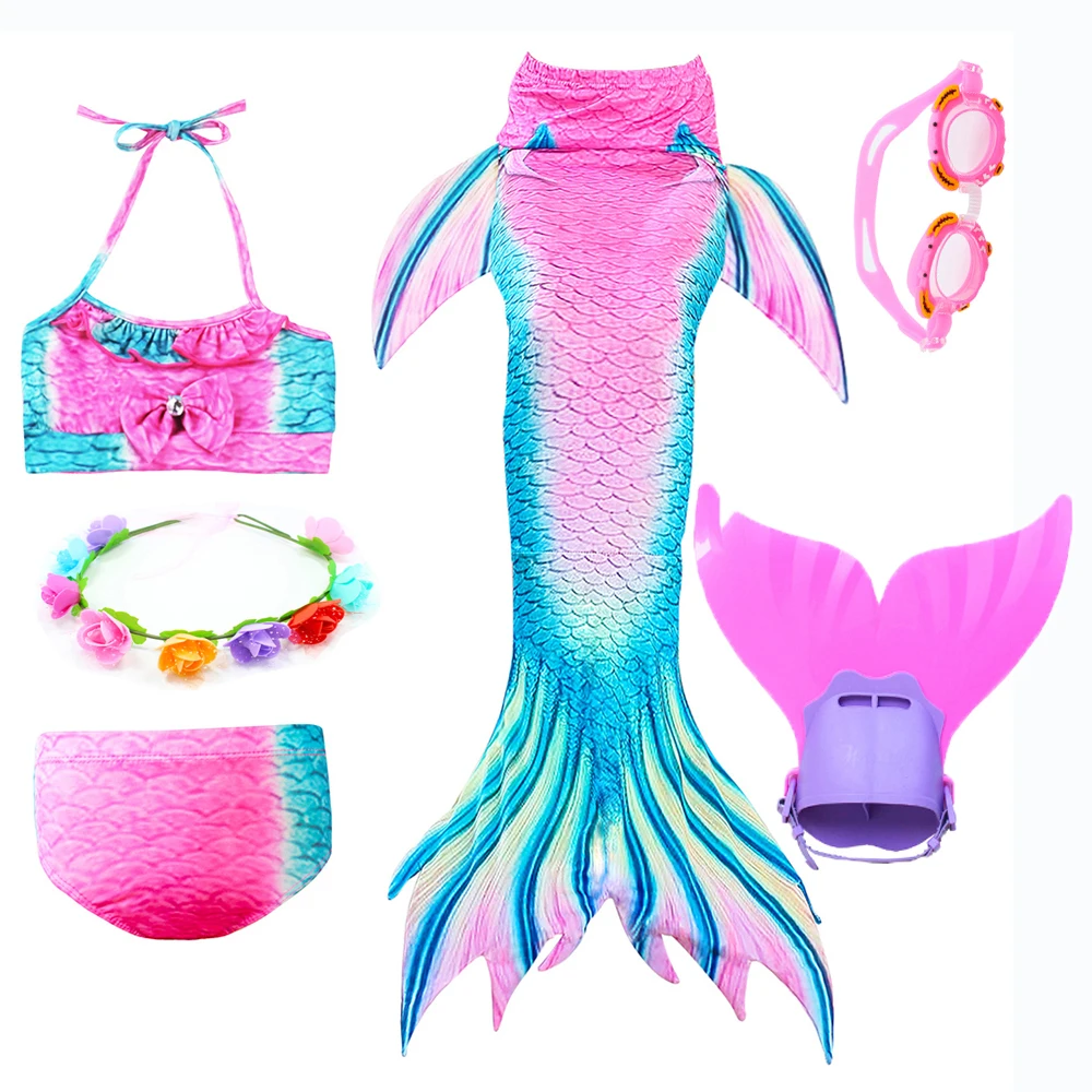 

Kids Girl Swimmable Mermaid Tail for Girls Swimming Bating Suit Mermaid Costume Swimsuit can add Monofin Fin Goggle With Garland