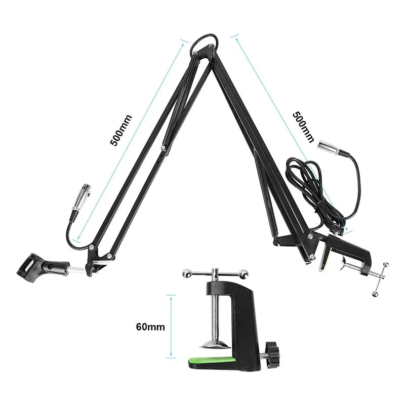 Крепление для микрофона CAMVATE Adjustable NB-39 с подвесным рычагом-ножницей и основной с зажимом C и кабелем для монтажа микрофона и стола