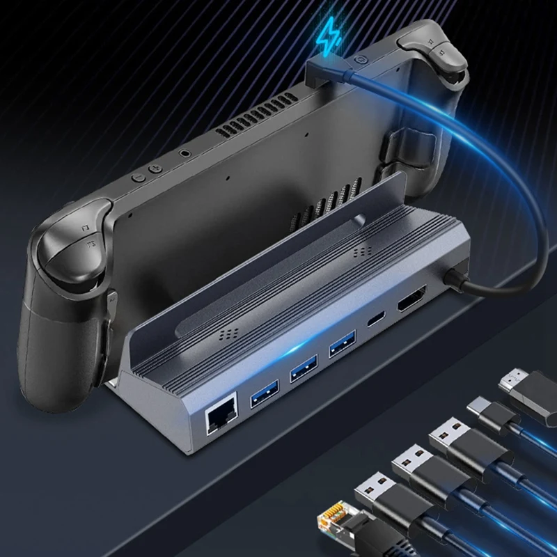 Док-станция 6 в 1 для Steam Deck TV Base Stand Hub Holder Dock 4K 60HZ - совместимая деталь док-консоли