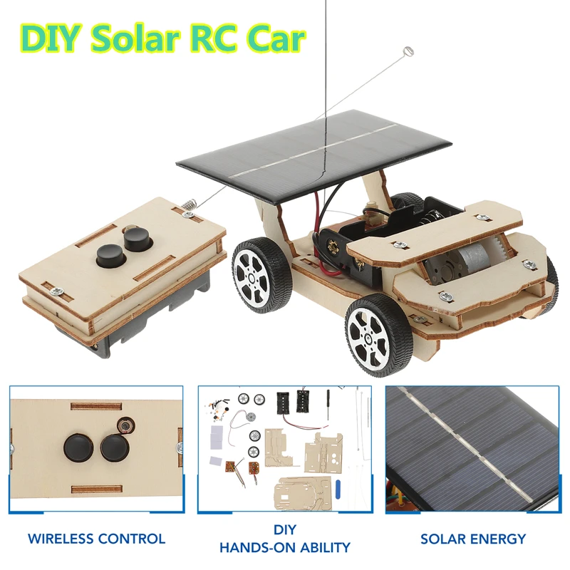 Remote Control Wooden DIY Solar Powered Wireless RC Car Puzzle Assembly Science Vehicle Toys Equipment Creative Model for Kids