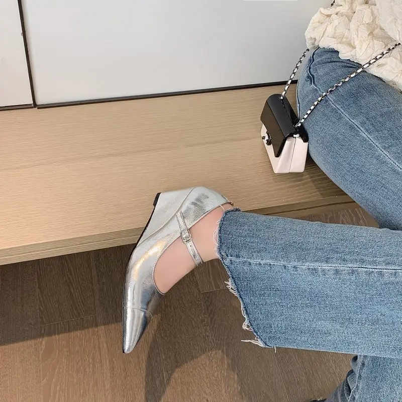 2023 New Natural Genuine Leather Women Heels Shoes Pointed Toe Fashion Birthday Party Wedding Shoes Wedges High Heel Shoes