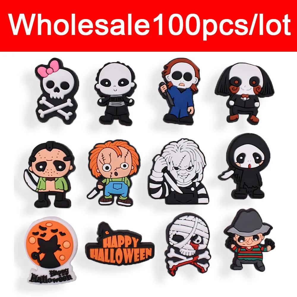 Wholesale Shoe Charms Decorations Fits for Crocs Accesorios 100 Pack Halloween Girls Kids Women Xmas Gifts Birthday Party Pins