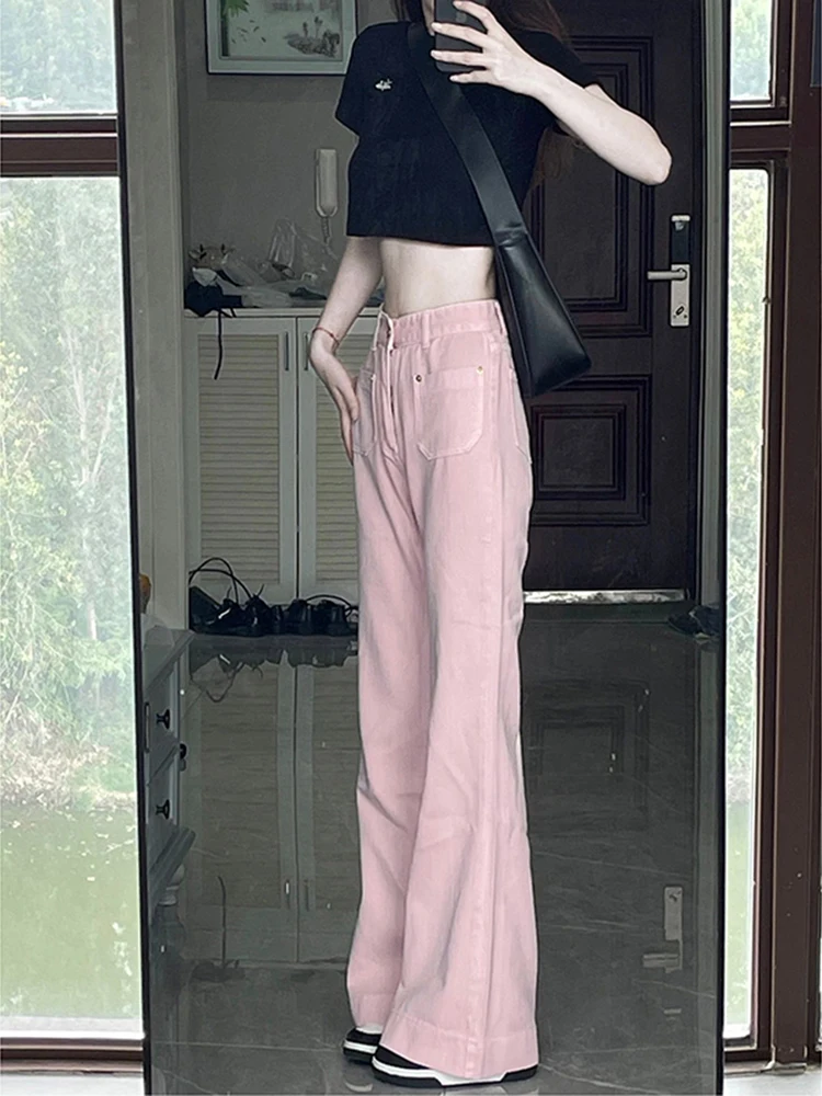 Плюс размер 50 00 кг Розовые широкие джинсы скинни Женские осенние новые брюки