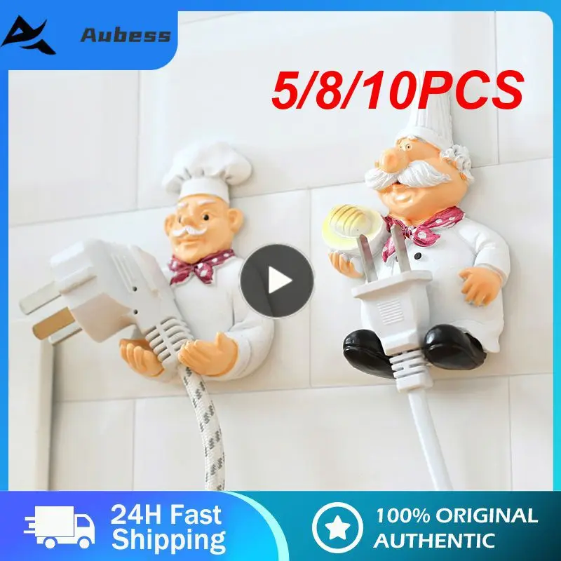 

5/8/10PCS Wall-mounted Storage Hooks Kitchen Plug Decor Bracket Cartoon Cook Power Socket Cord Organizer Holder Sticky Hooks
