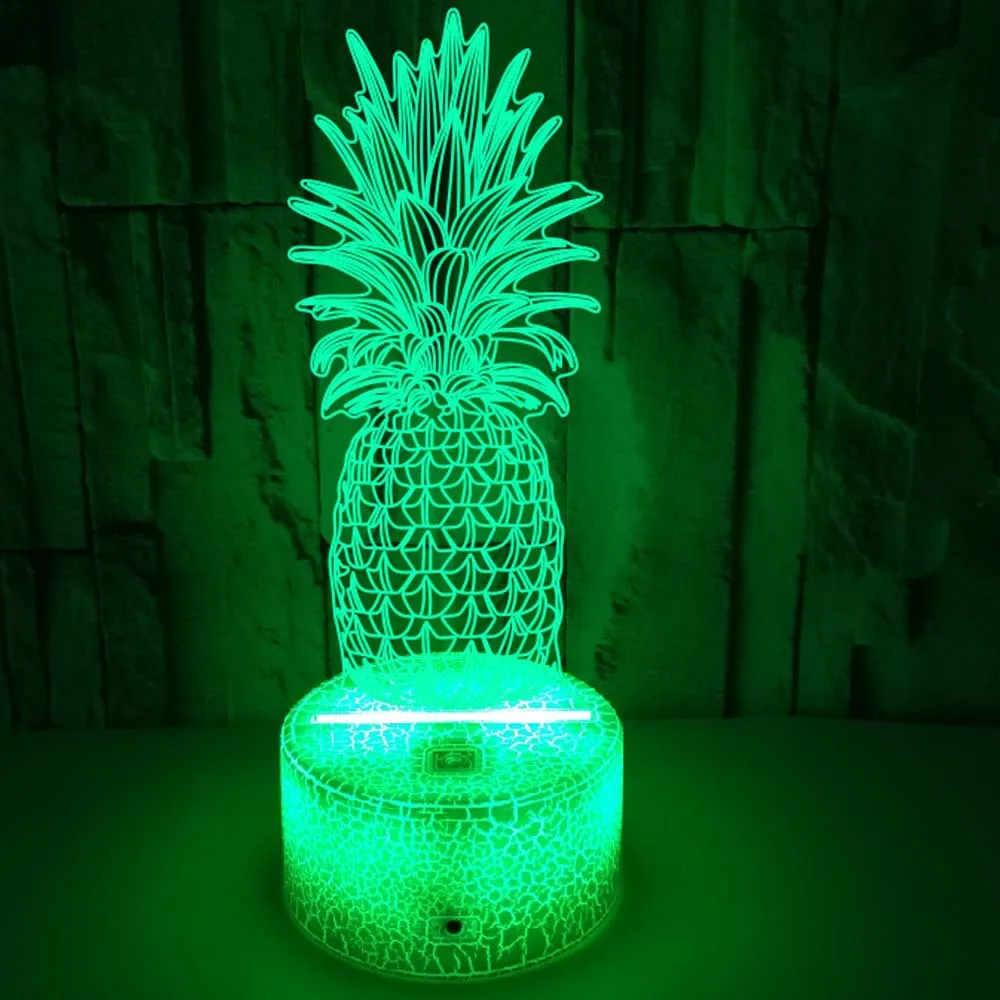 Ночник Nighdn в виде ананаса для детей 3D иллюзионная лампа 7 цветов светодиодный