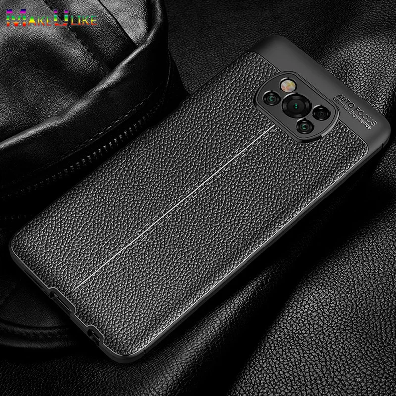 

Soft TPU Case For Xiaomi POCO X3 NFC M3 M4 Pro F3 X3Pro M3Pro M4Pro Case Cover Leather Grain Silicone Case
