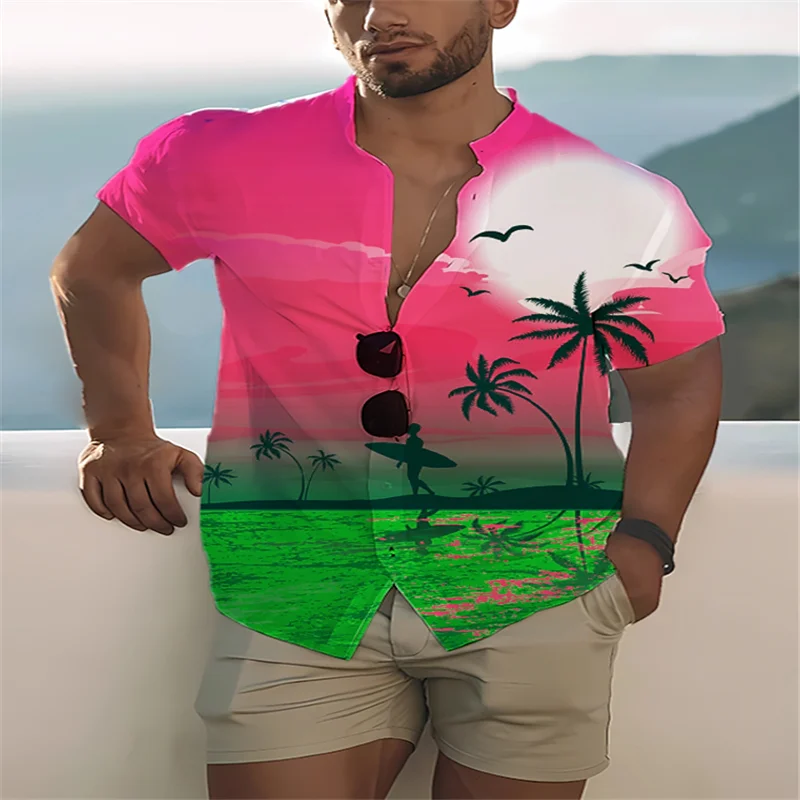 2023 6XL Summer Hawaiian Men's Shirt Coconut Tree Camisa Short Sleeve Shirts For Men Casual Top Oversized Tee Shirt Men Clothing