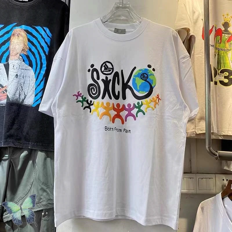 

2022SS Sicko Short Sleeved Fun Cartoon Rainbow Villain Print Casual T-shirt