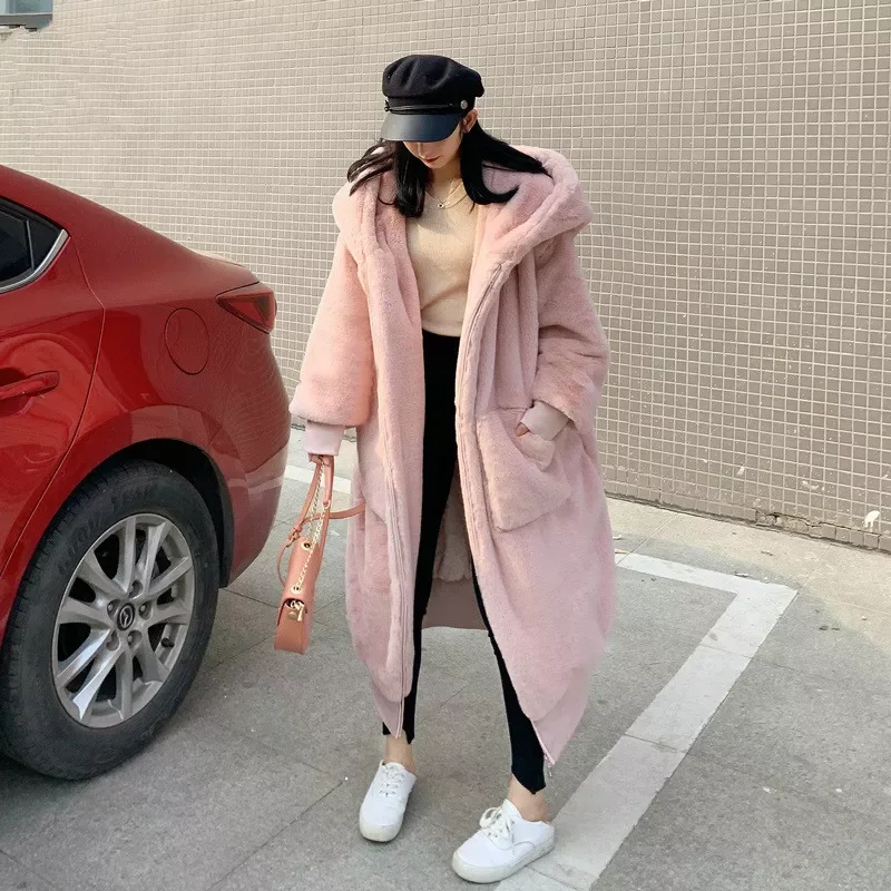 New in Winter Faux Fur Coat Women 2020 Casual Luxury Long Loose Hooded Mane Fur Jacket Female Thick Warm Plush Outwear y2k vesti