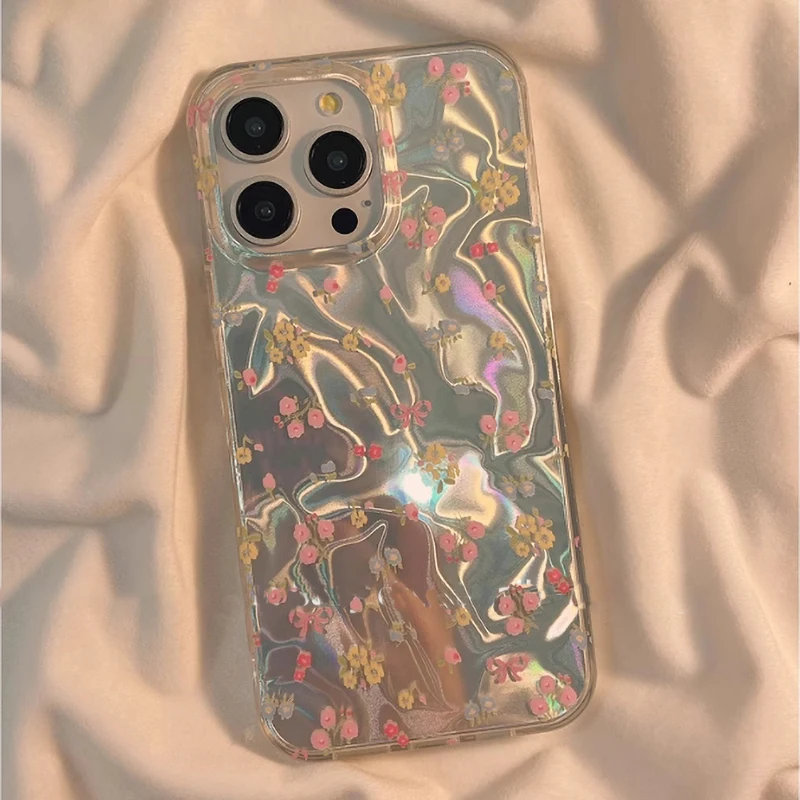 Фото Модный чехол с цветочным принтом и бантом-тюльпаном для OPPO A5 A77S A3 Pro A3X A80 A60 A40 A79 A18 A38 A77 A57 A54 A93 A74 A96 5G Чехол для телефона для девочек №4
