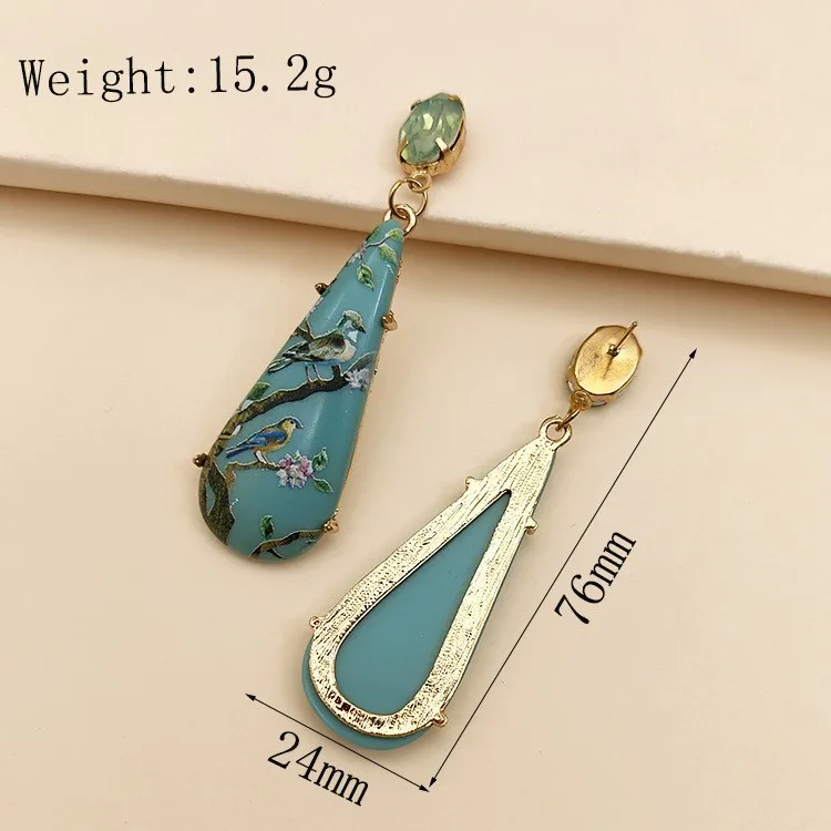 Vintage court style earrings expensive earrings geometric printing resin earrings high profile retro women's earrings