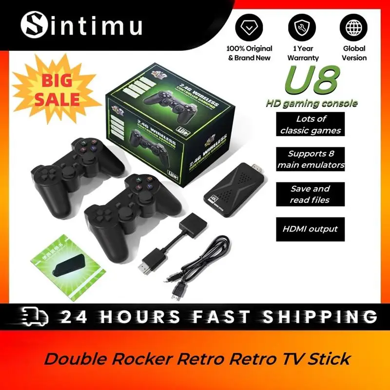 

U8 High-definition Game Console Multilingual Version Mini Wireless Controller Dual Person Dual Joystick Retro Nostalgic TV Stick