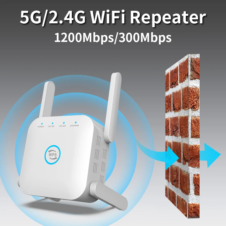 Усилитель сигнала Wi-Fi 5G, повторитель Wi-Fi, удлинитель, 1200 Мбит/с, 300 Мбит/с, дальний радиус действия, 2,4 ГГц, беспроводной маршрутизатор, усилите...