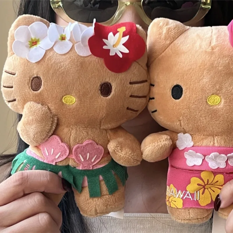 

Sanrio Hello Kitty Cartoon Plush Filled Keychain Creative Skin Color Doll Pillow Hawaiian Collection Cute Birthday Gift for Girl