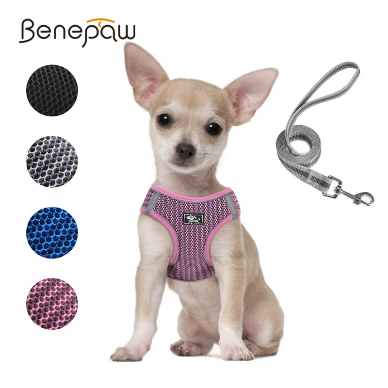 

Benepaw Soft Mesh Small Meidum Dog Harness Leash Set Escape Proof Cat Puppy Pet Harness No Pull Adjustable Reflective Step-in