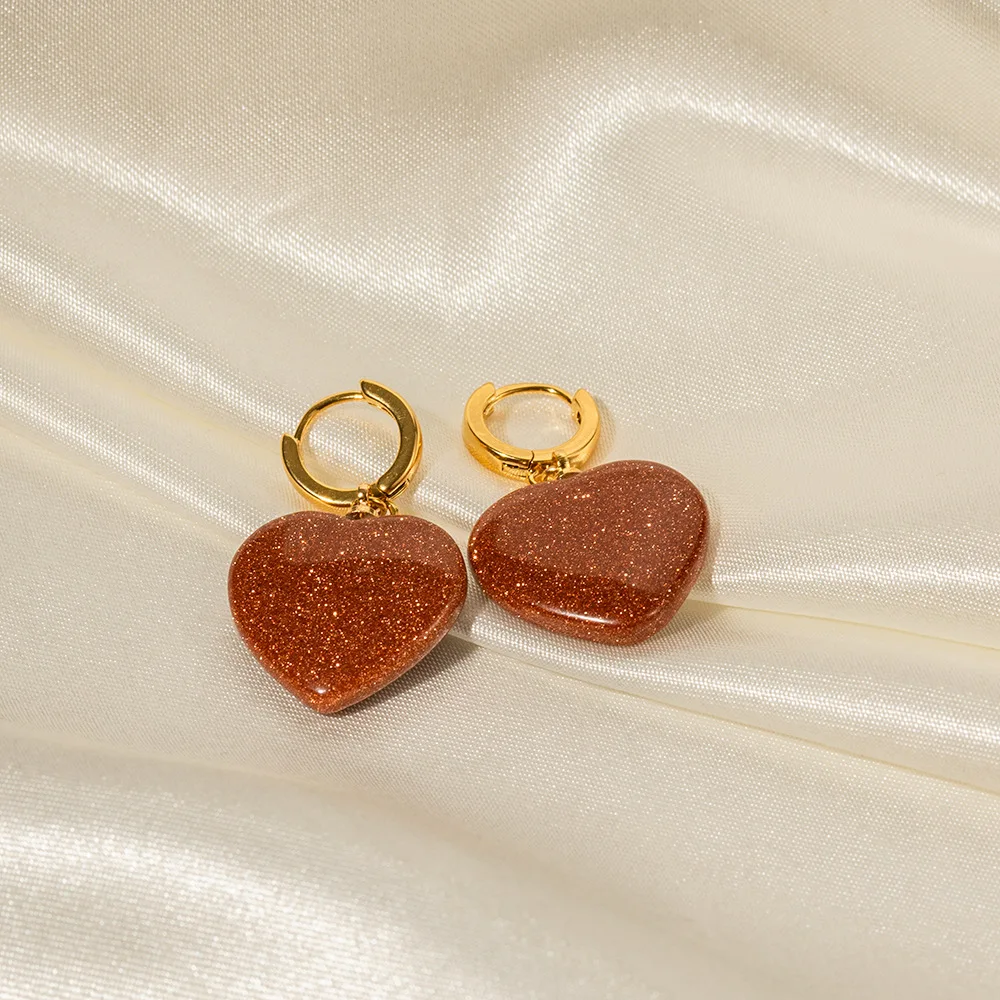 Stainless Steel PVD 18K Gold Plated Tarnish Waterproof Red Resin Heart  Earrings For Woman Jewelry Wholesale Trendy