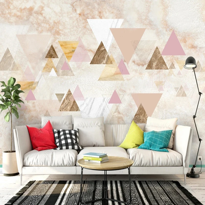 

3D Mural Wallpaper Creative Geometry Triangle Pink Marble Wall Cloth Living Room Bedroom TV Sofa Backdrop Wall Home Decor Fresco