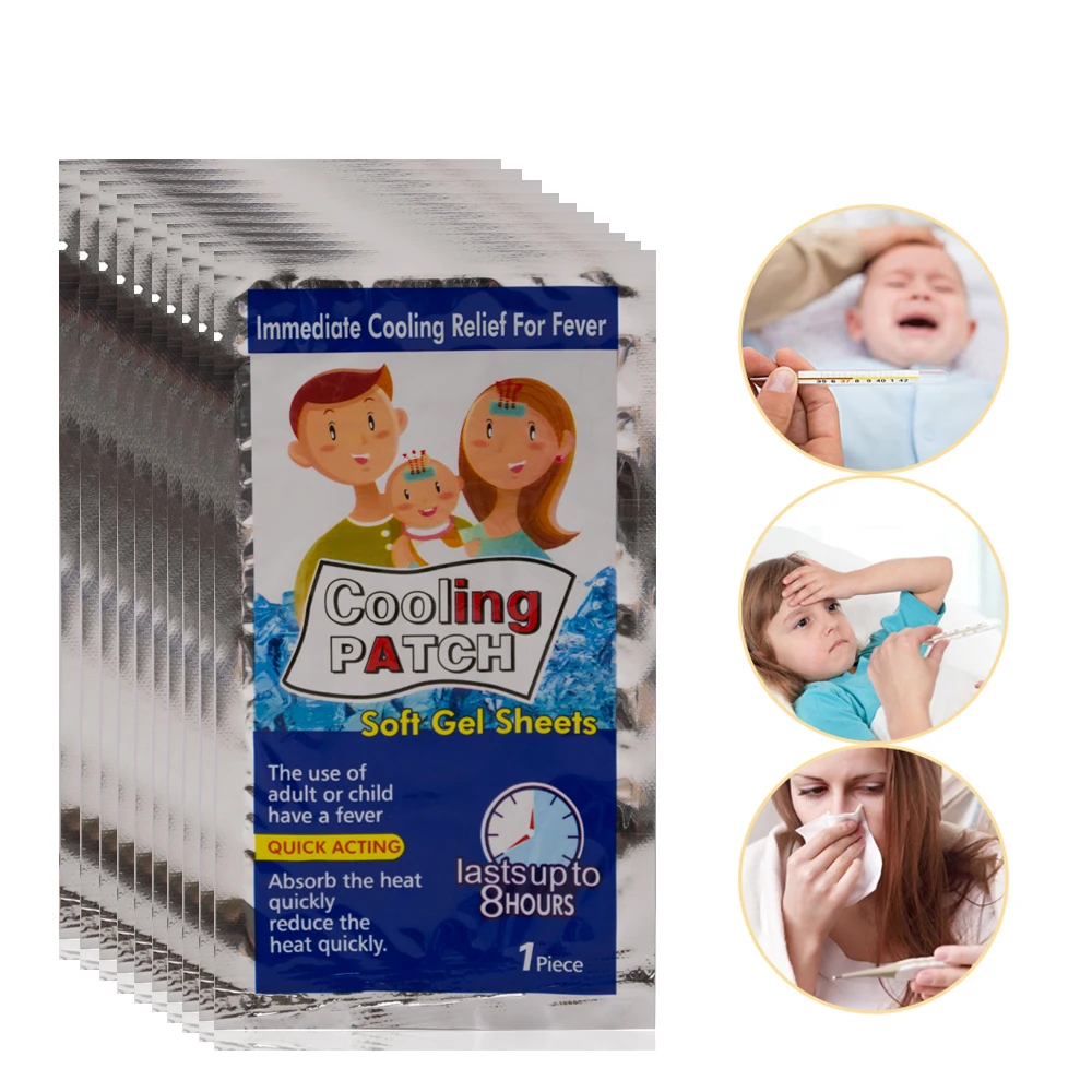 

10bags Cooling Patches Baby Fever Down Medical Plaster Migraine Headache Pad Lower Temperature Ice Gel Polymer Hydrogel D1731