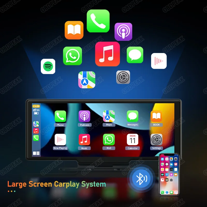 OBDPEAK K2 видеорегистратор 4K WIFI беспроводной Carplay и Android авто с двойным объективом Aux