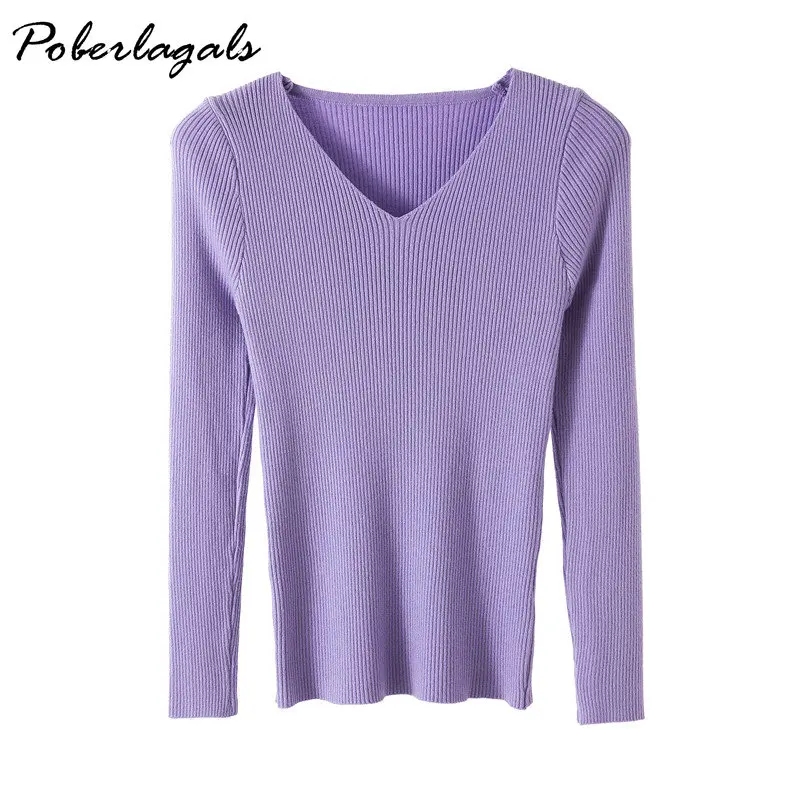 Autumn and Winter V-neck Knitted Long-Sleeved sweater Slim Tight Bottoming Shirt  Fashion Retro Pullover Thin Sweater Women images - 6
