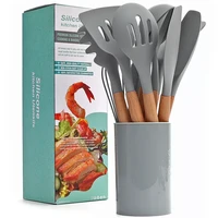silicone cooking utensils kitchen utensil set non stick spatula shovel natural acacia wooden handle kitchen tools