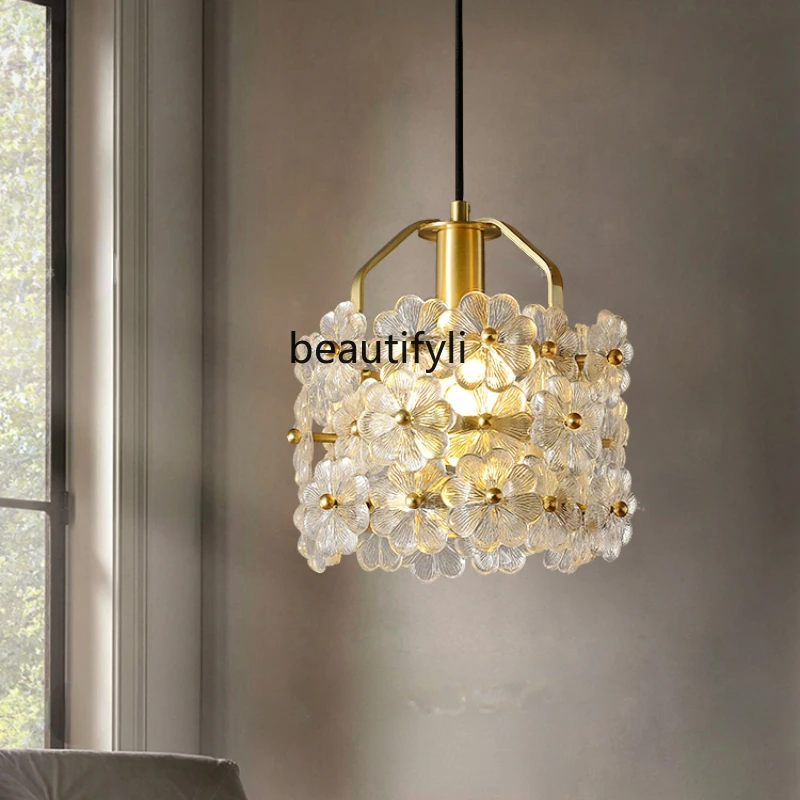 

LBX Post-Modern Copper Restaurant Pastoral Crystal Light Luxury Beautiful Flower Bedside Small Droplight