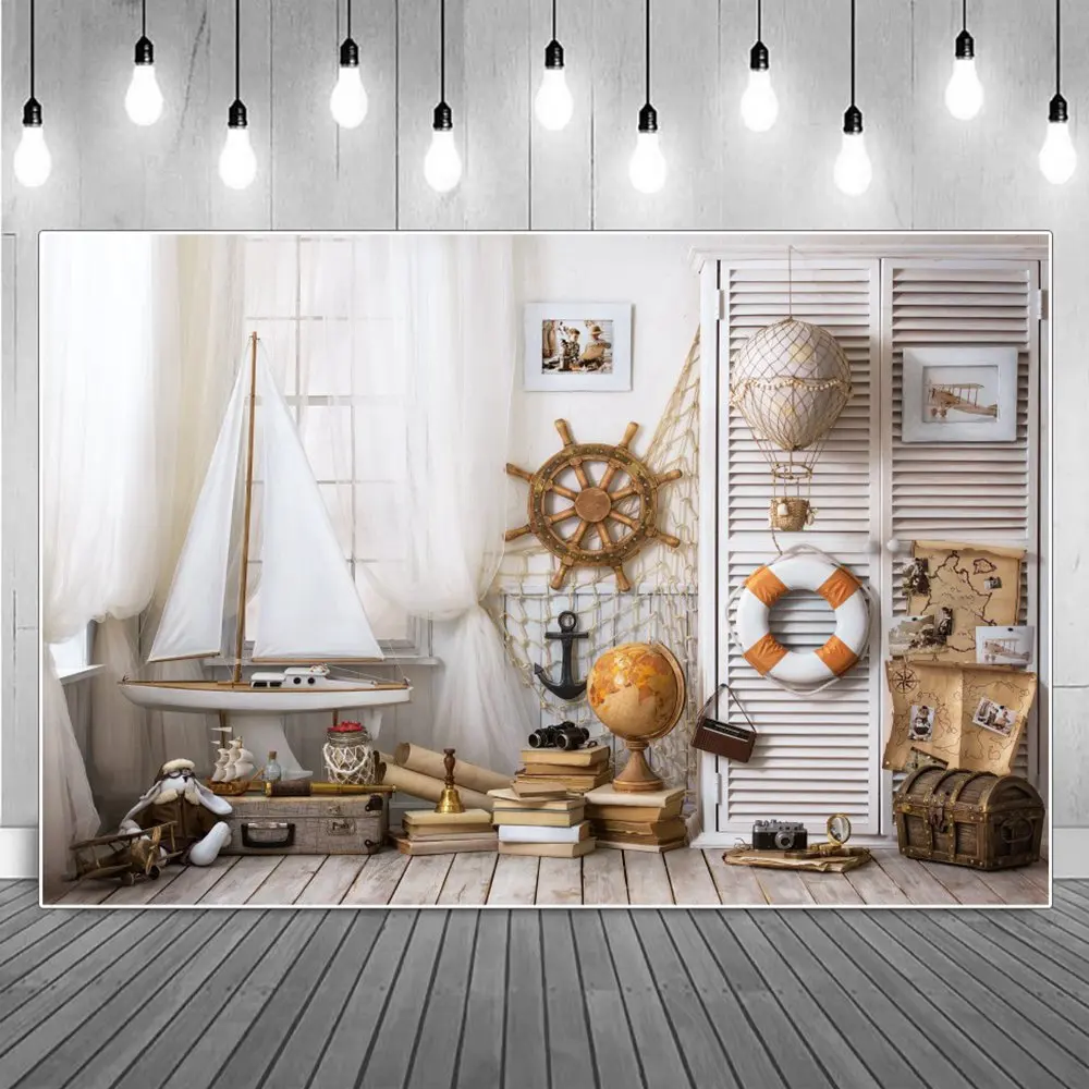 

Indoor Photo Backdrops Retro Corsair White Curtain Book Wooden Floor Photography Backgrounds Baby Photographic Portrait Props