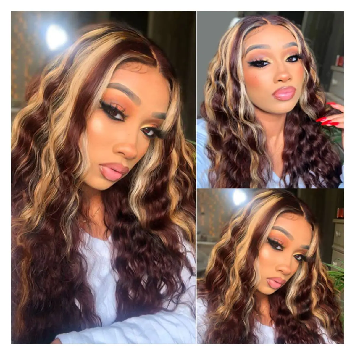 

FEEL ME Deep Wave Ginger Lace Front Wigs Synthetic Wig For Women 28 inch Preplucked Heat Resistant Fiber Hair Lace Frontal Wig