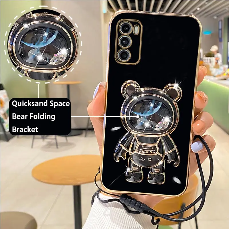 

Quicksand Astronaut Strap Holder Case For Motorola Moto G8 G9 G50 G30 G20 G10 G60 G22 G23 G52 G73 G60s Stand Fundas Cover