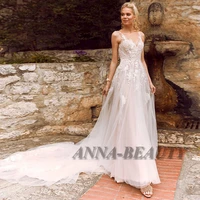 anna classic v neck tulle wedding dresses tank appliques backless sweep train robe de mari%c3%a9e personalised