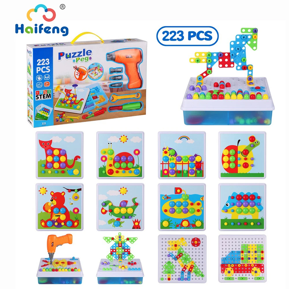 

223pcs Constructor STEM Electric Drill Building Toys 3D Puzzle Electric Drill Screw Group Preschool Educational Activities Toys