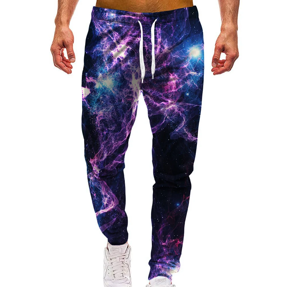 Unisex 3D Pattern Sports Galaxy Print Pants Casual Purple Space Graphic Trousers Men/Women Sweatpants with Drawstring