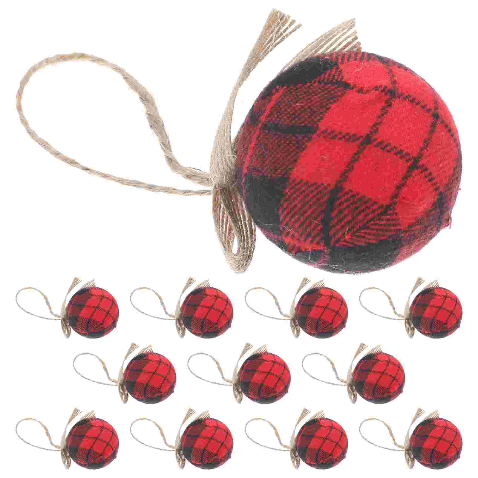 

12 Pcs Christmas Cloth Ball Hanging Ornament Buffalo Plaid Fabric Prom Decorations Balls Xmas Tree Hangings Foam