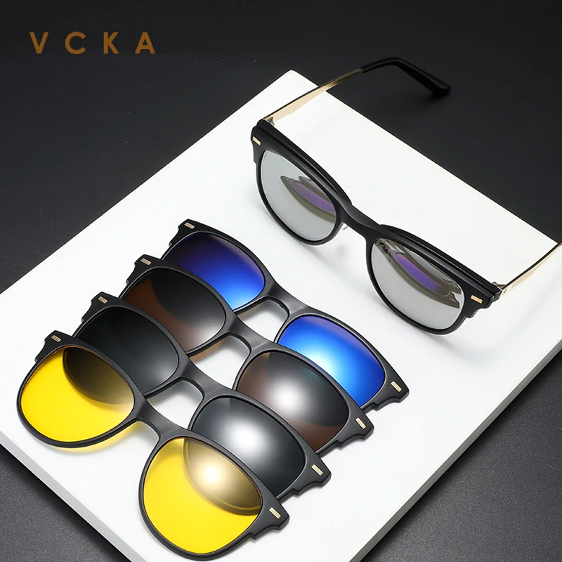 

VCKA Myopia Glasses -0.5 to -10 And Magnet Clip Sunglasses Men Women Narrow Frame Blue Light Blocking Prescription Spectacles