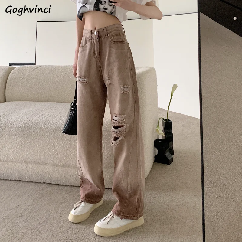 

S-5XL Baggy Ripped Jeans Women High Street Y2k Hotsweet Young Schoolgirls Chic Wide Leg Ulzzang Casual All-match BF Retro Design