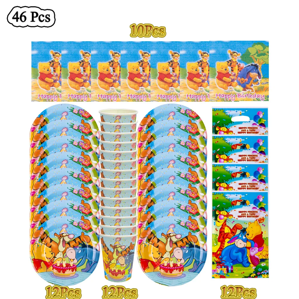 

Kids Birthday Gift Bags Disney Winnie the Pooh Theme Party Supplies Paper Cup Plates Napkin Baby Shower Disposable Tableware Set