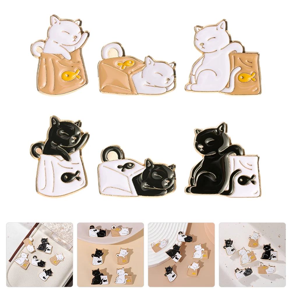 

6 Pcs Cat Backpack Brooch Pin Clothing Dress Accessories Adorable Cartoon Backpacks Party Emblem