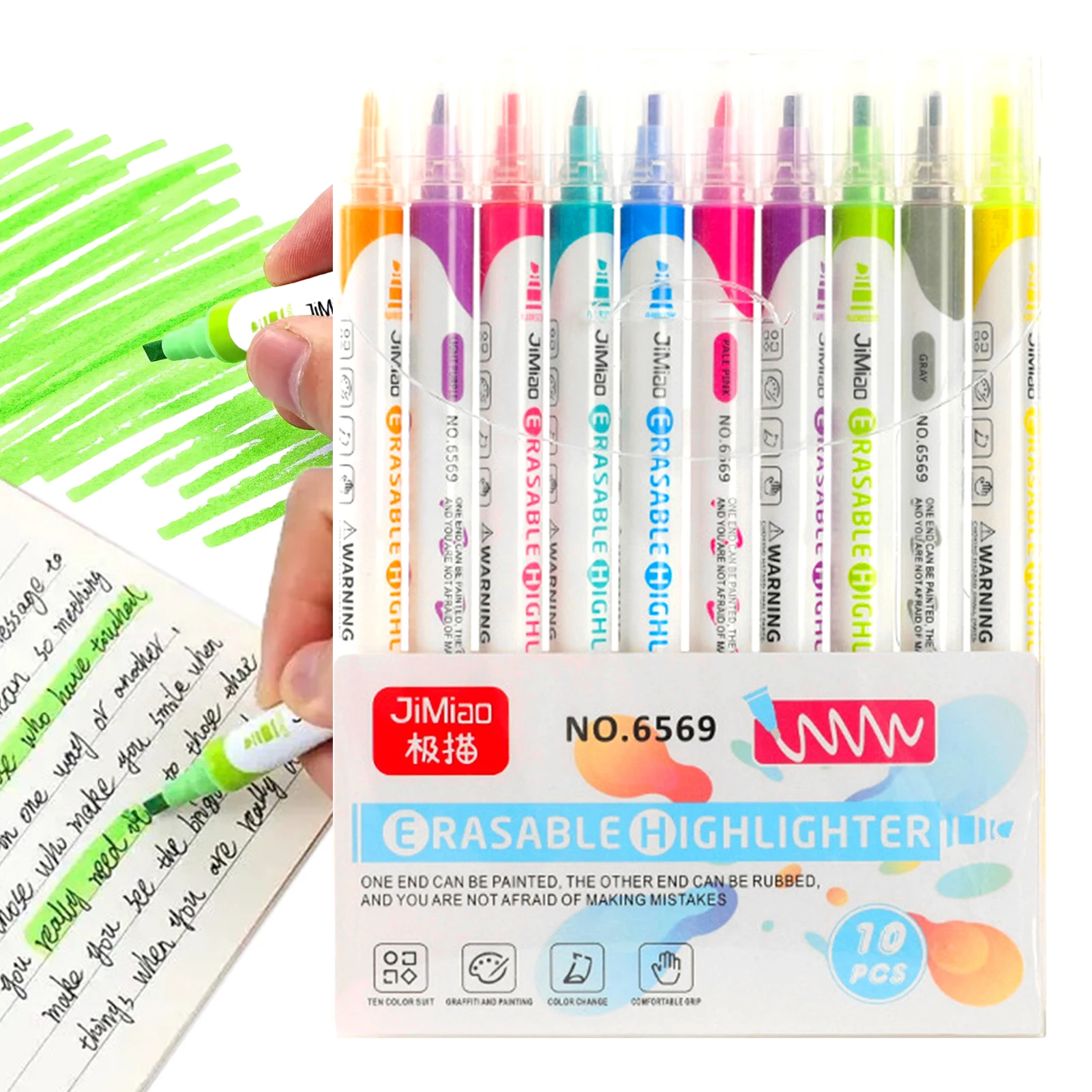 

Хайлайтер, искусственные хайлайтеры, 10 штук, двусторонние текстовые хайлайтеры с гладкой головкой, фломастеры с зубилом, высокие маркеры