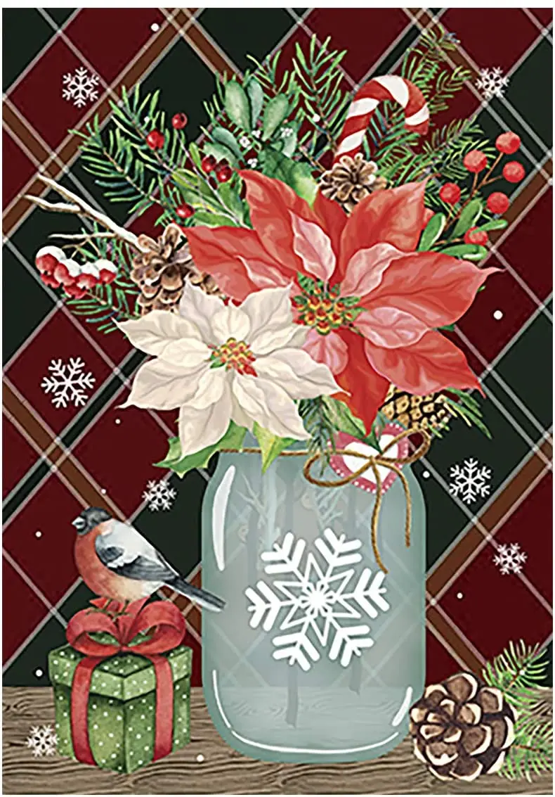 

Winter Mason Jar Double Sided Snowflake Christmas Garden Flag Banner for Outside House Yard Home Decorative