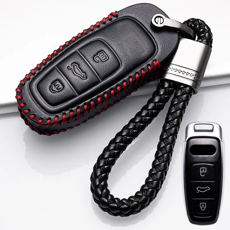

Top Layer Leather Key Cover Car Key Case For Audi NEW Q8 C8 A6 A7 A8 2018 2019 Auto Styling Holder Protection Shell Accessories