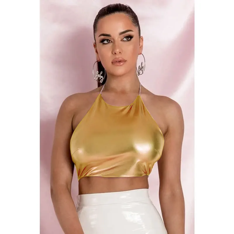 

Sexy PU Vest Backless Hollow Hanging Neck Nightclub Sexy Patent Leather PU Underwear