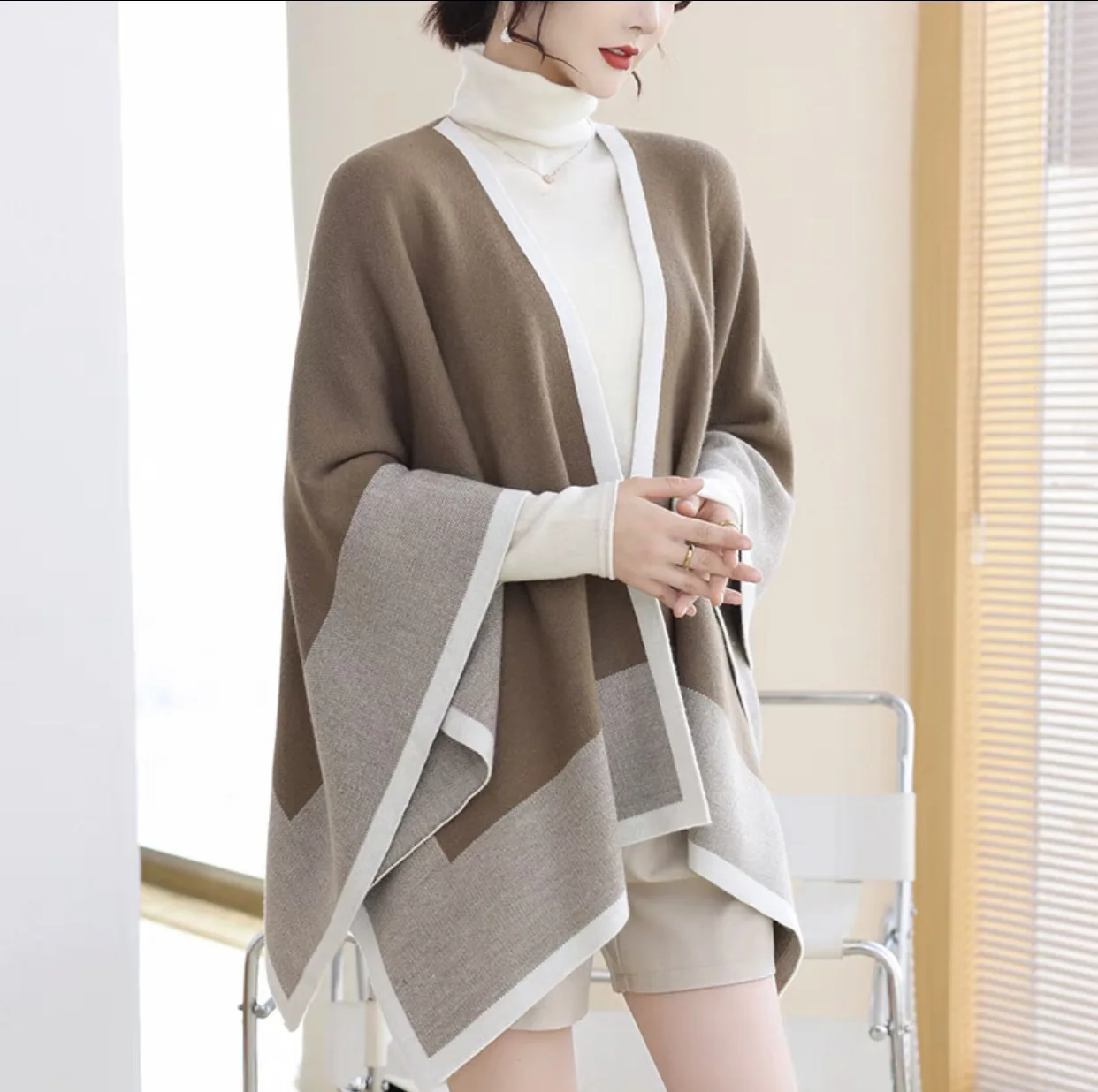 Осенне-зимняя контрастная накидка асимметричного цвета Модный яркий шерстяной