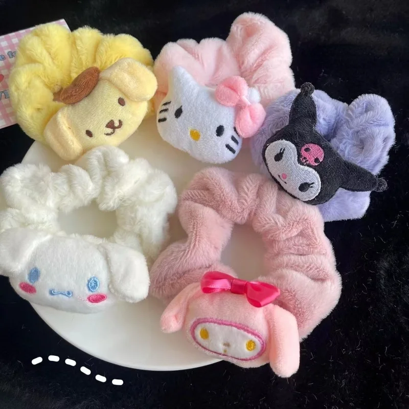

Cartoon Sanrio Plush Hair Ring Winter Models Melody Large Intestine Ring Cute Kulomi Head Rope Small Fresh Hair Accessories