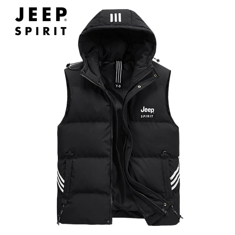 

JEEP SPIRIT men thickened warm vests autumn winter new casual outdoor hooded waistcoat fashion youth handsome loose urban coat