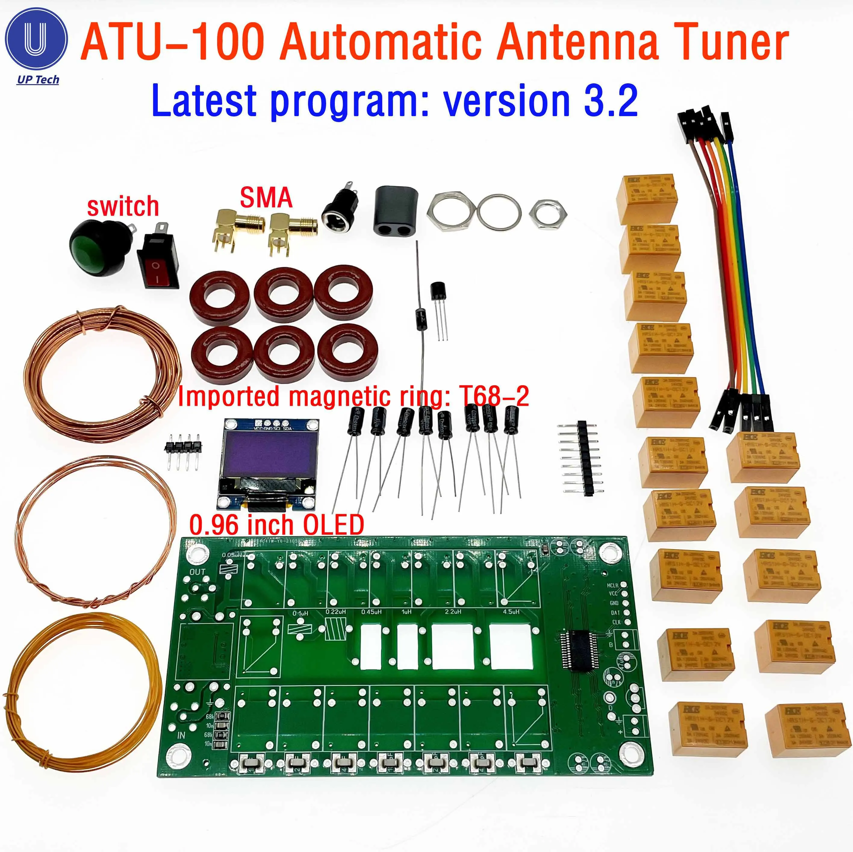ATU-100 ATU100 1,8-50MHz DIY Kits maschine Automatische Antenne Tuner durch N7DDC 7x7 Firmware Programmiert/SMT/ Chip Gelötet/+ OLED