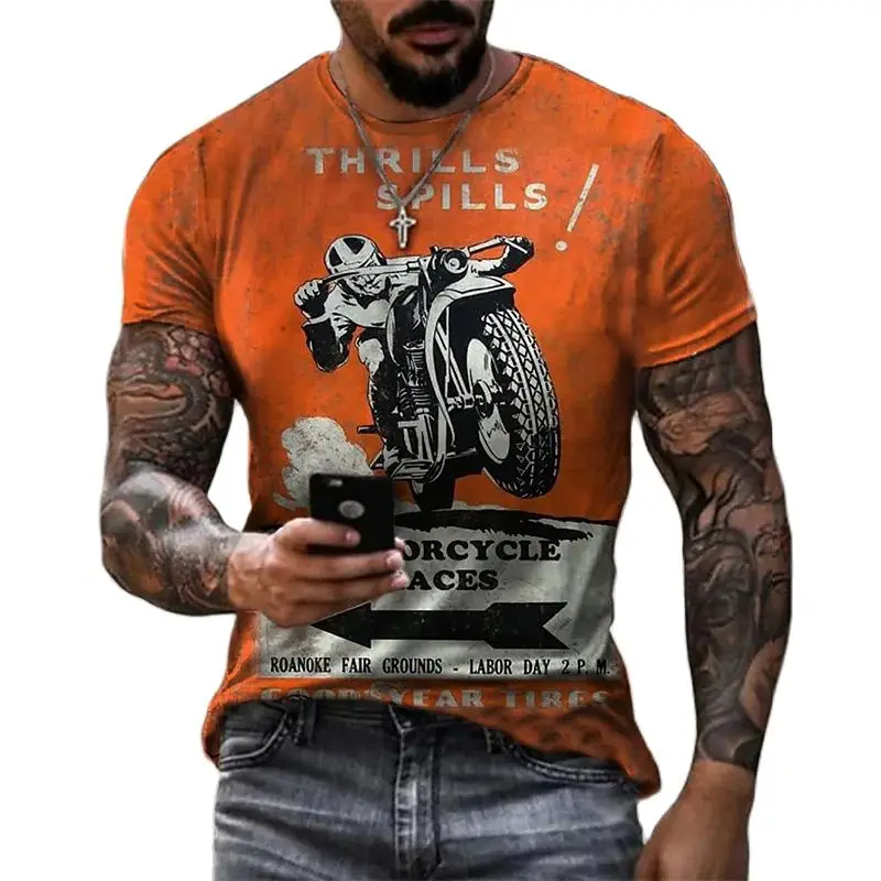 

Summer Motorcycle T-shirt For Men Motor Biker Print O-Neck Vintage Short Sleeve Tee Shirt Homme Moto T-shirt Racing Camiseta 6XL