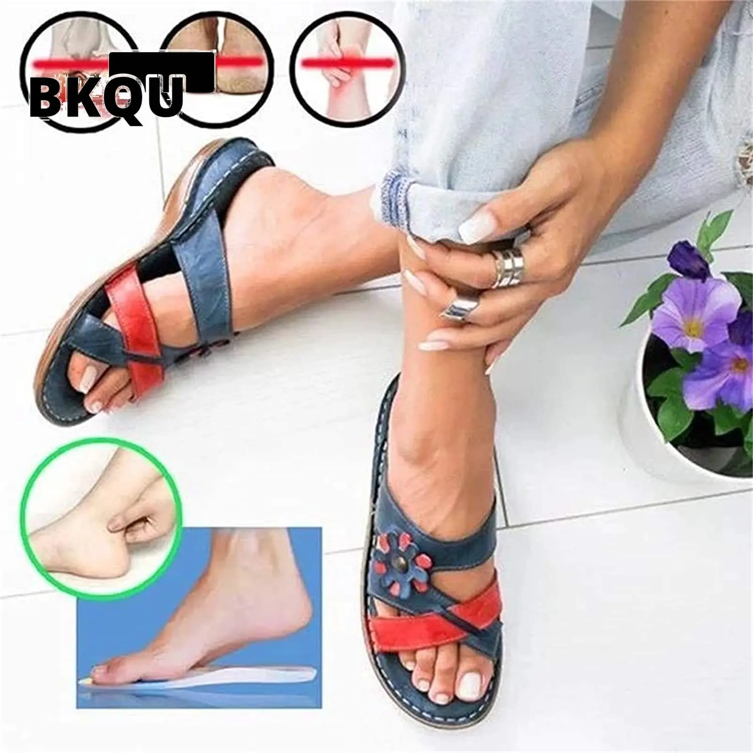 

Gladiator Sandals Women's Summer Floral Comfortable Sandals Ladies Strap Slippers Roman Female Flip Flops Outdoor Sandals Cusion
