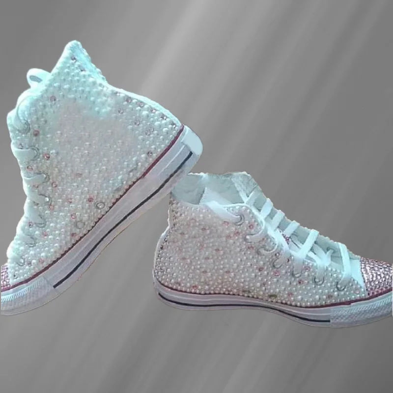 

Blue beige high-top canvas shoes pearl street shooting comfortable walking shoes handmade pearl vulcanized shoes 35-46